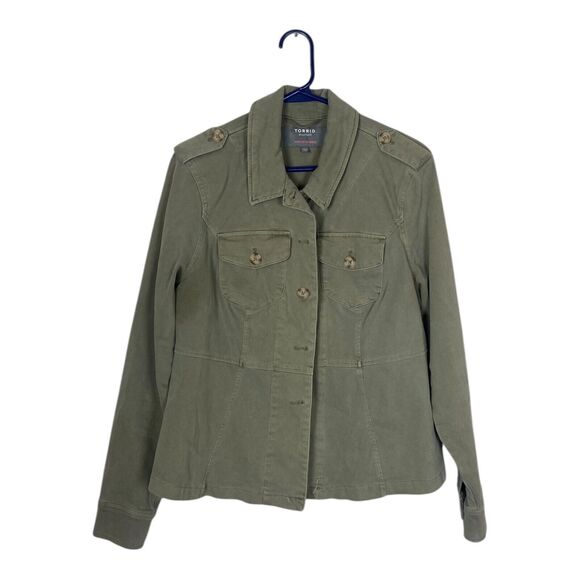Torrid Womans Plus Size Light Olive Green Twill Peplum Utility Jacket Size 0 - Picture 1 of 7